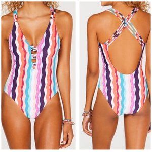 NWT Bar III Waves Print Strappy One-Piece Swimsuit